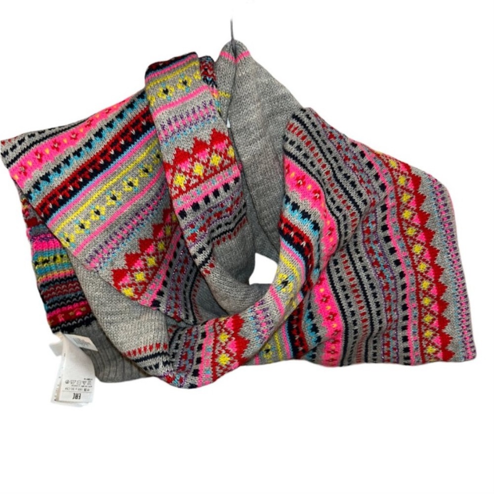 gap as new gray neon FAIR ISLE HOLIDAY scarf 54x12